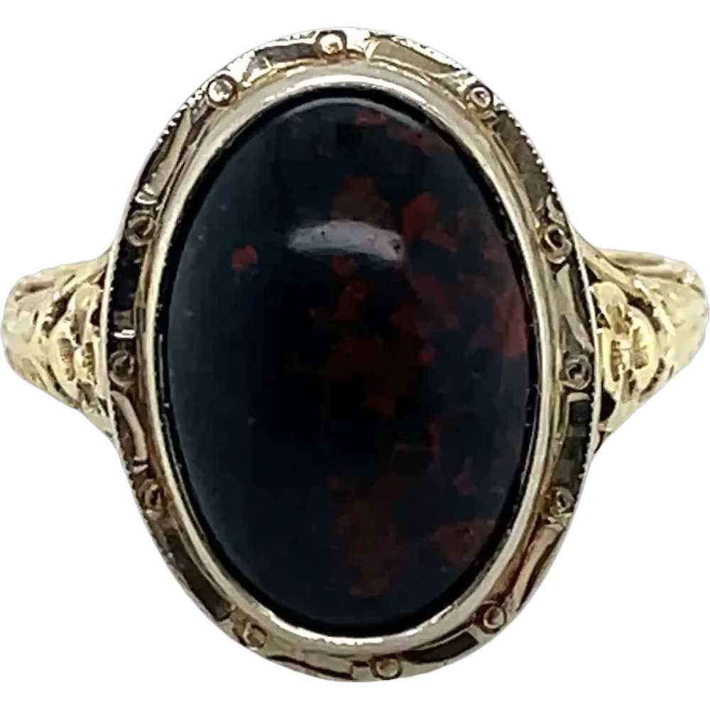 Art Deco 14K Yellow Gold Blood Stone Ring - image 1