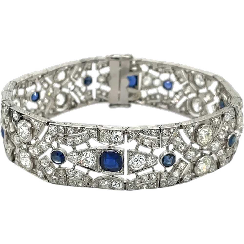 Art Deco Platinum Diamond and Sapphire Bracelet - image 1