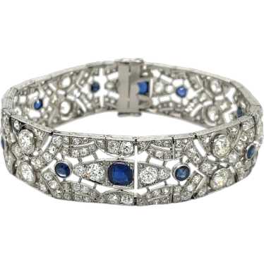 Art Deco Platinum Diamond and Sapphire Bracelet - image 1