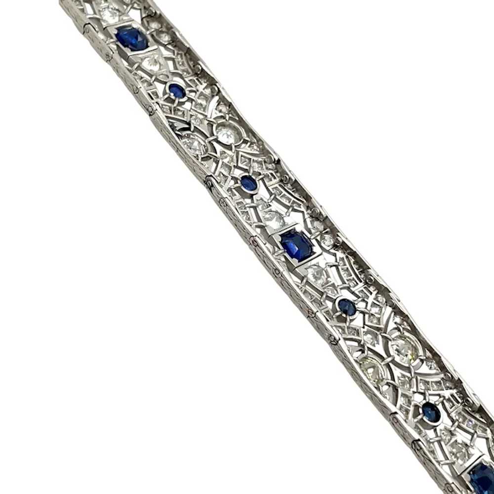 Art Deco Platinum Diamond and Sapphire Bracelet - image 2