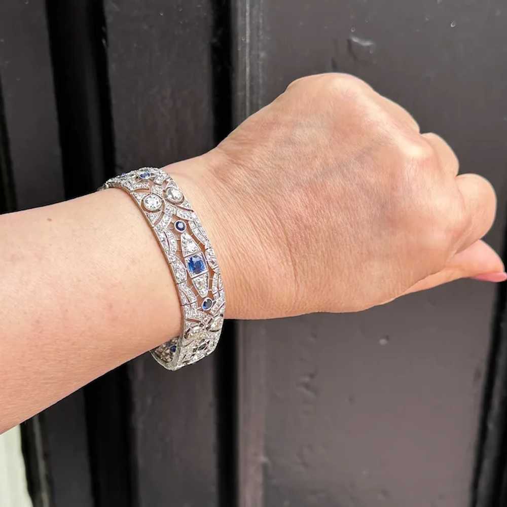 Art Deco Platinum Diamond and Sapphire Bracelet - image 5