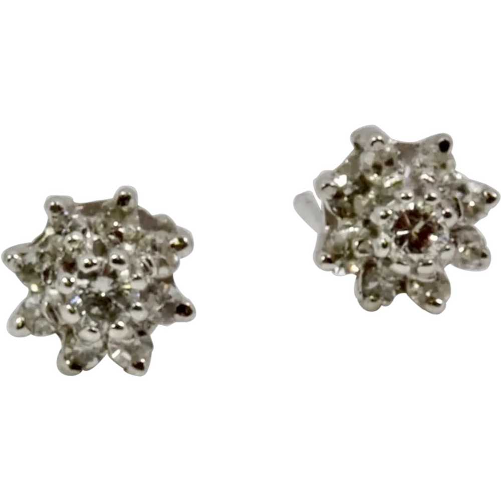 Cluster Diamond Stud Earrings in 14k White Gold - image 1