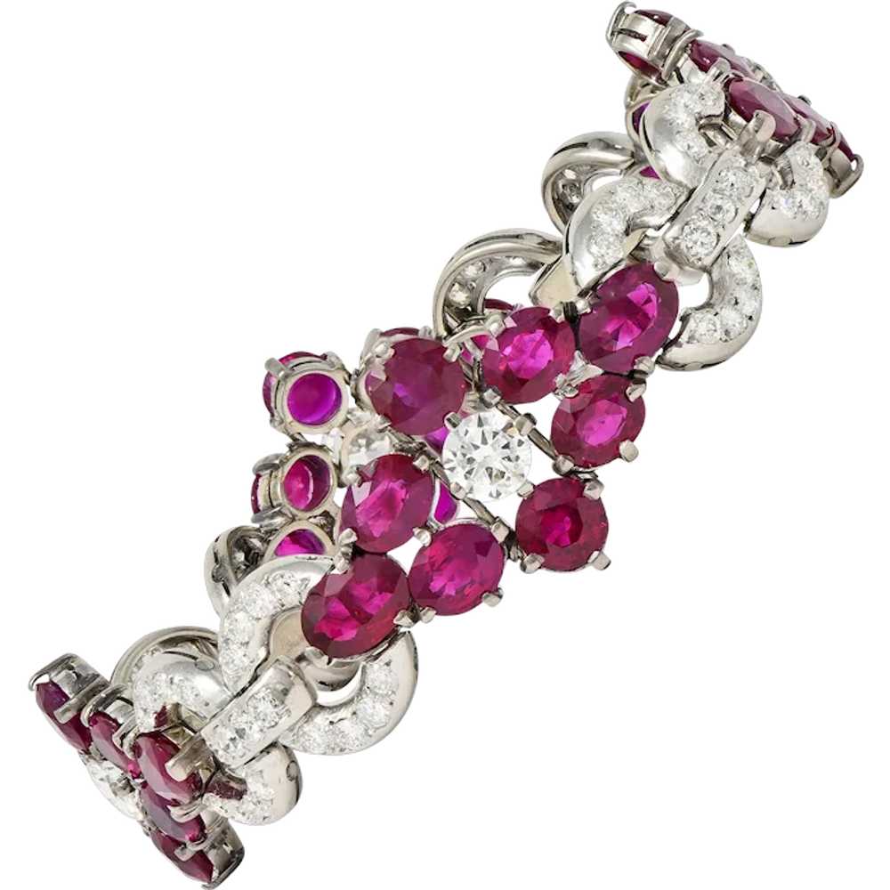 Mid-Century 27.62 CTW Ruby Diamond Platinum Clust… - image 1