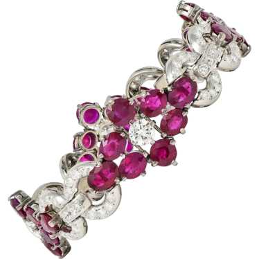 Mid-Century 27.62 CTW Ruby Diamond Platinum Clust… - image 1