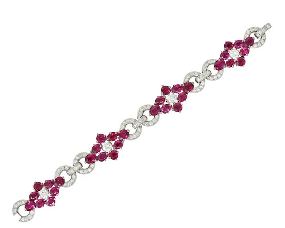 Mid-Century 27.62 CTW Ruby Diamond Platinum Clust… - image 2