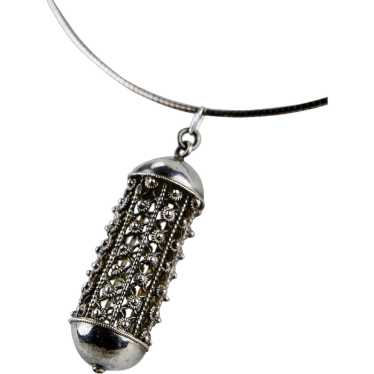 Sterling Silver Barrel Pendant Reticulated Motif