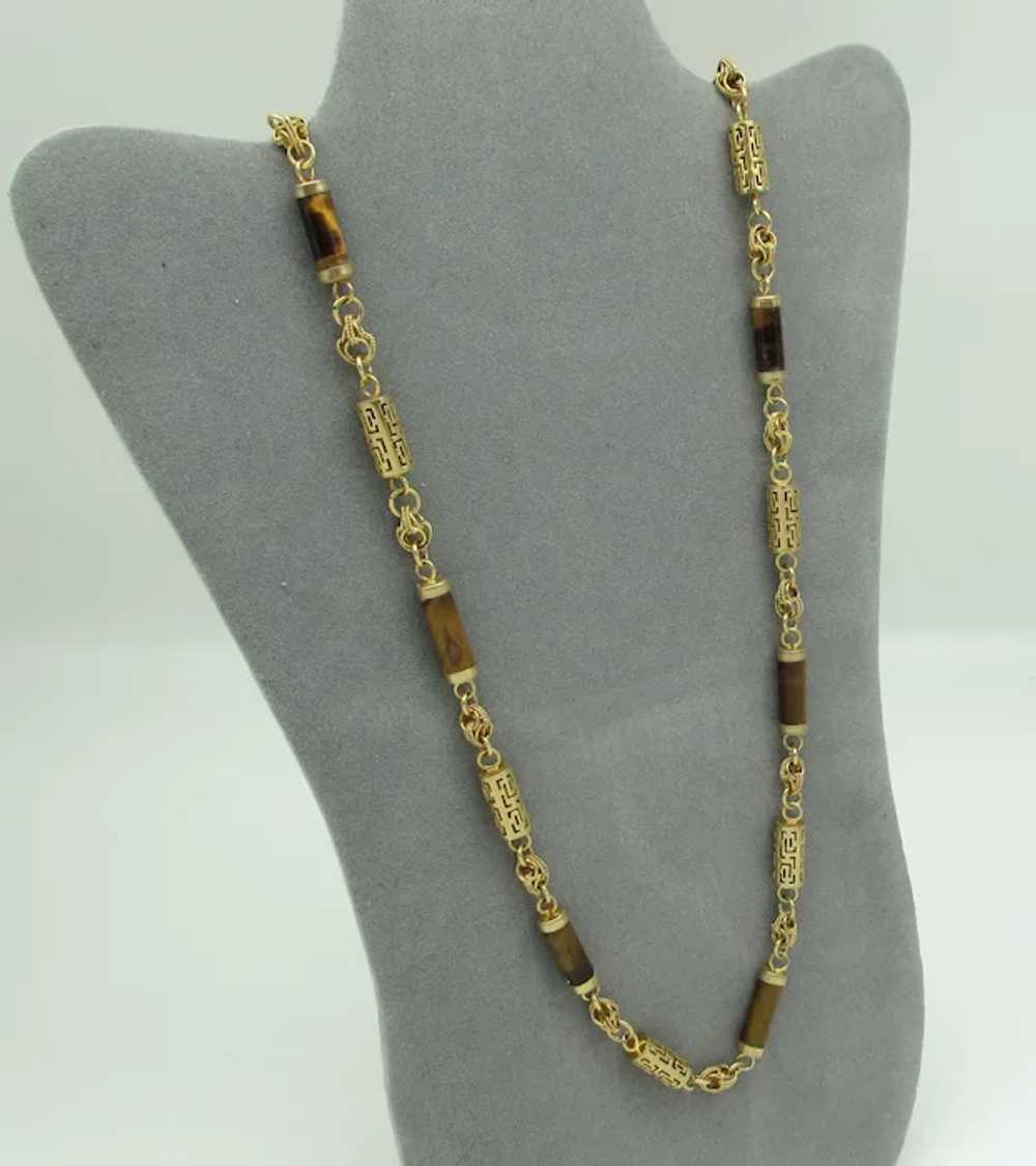 Tiger's Eye and Ornate Goldtone Metal Bead Neckla… - image 2