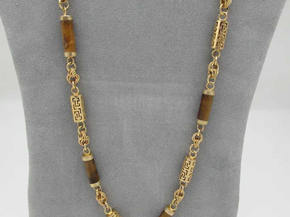 Tiger's Eye and Ornate Goldtone Metal Bead Neckla… - image 3