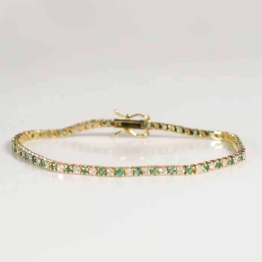 2.42ctw Natural Emerald and Diamond Tennis Bracel… - image 2