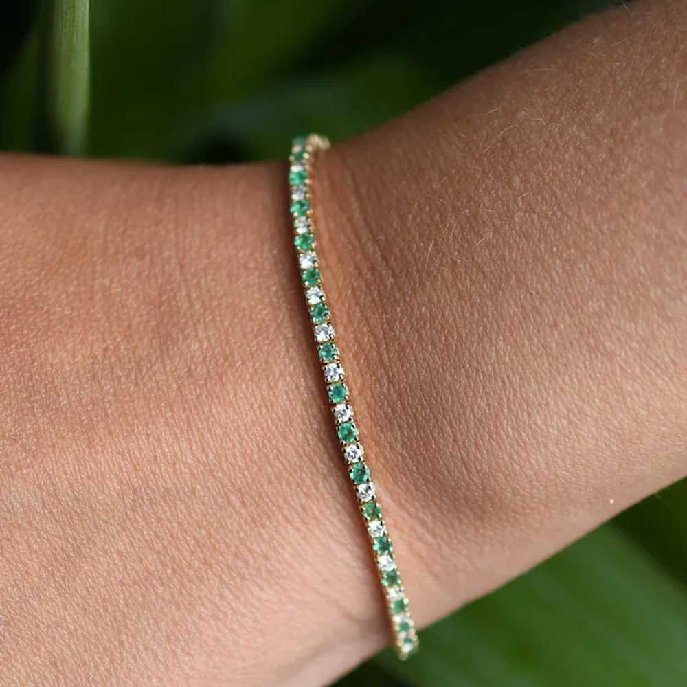 2.42ctw Natural Emerald and Diamond Tennis Bracel… - image 4