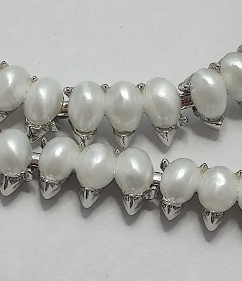 Crown Trifari Faux Pearls Cabochons Silver Tone C… - image 3