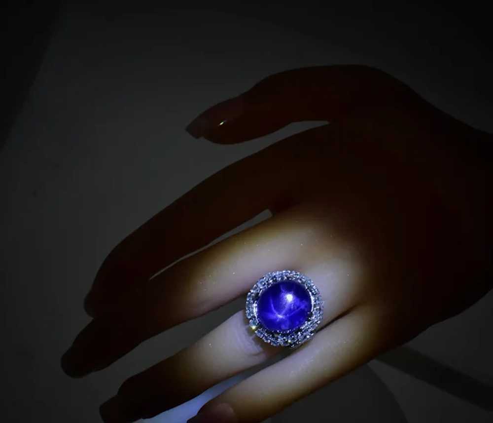 Blue Star Sapphire, 27 cts., unheated, and Diamon… - image 3