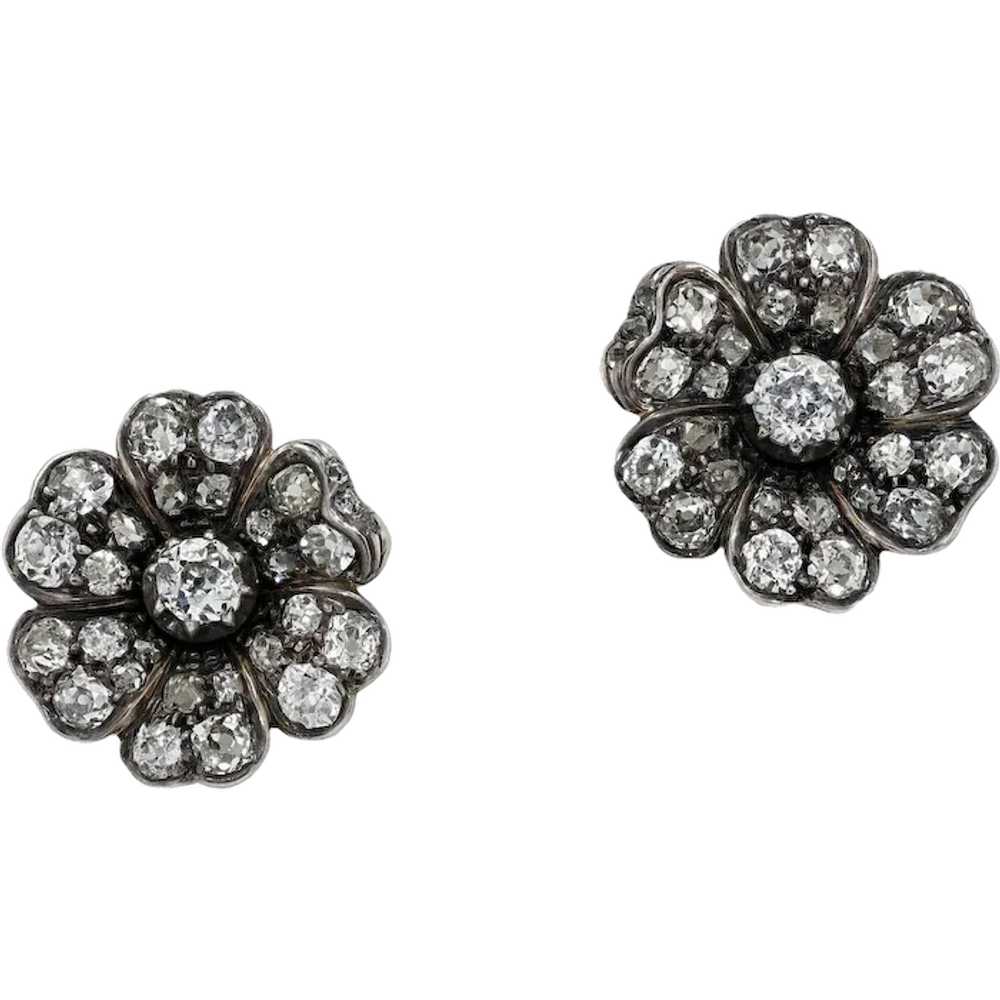 English Victorian Diamond Flower Earrings - image 1