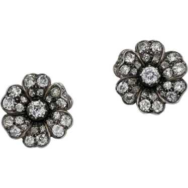 English Victorian Diamond Flower Earrings - image 1