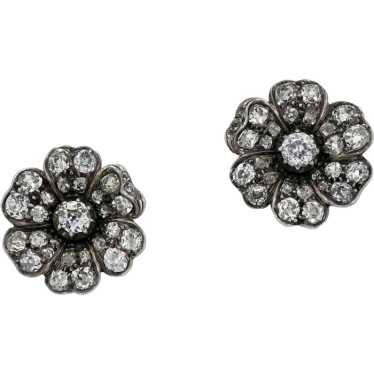 English Victorian Diamond Flower Earrings