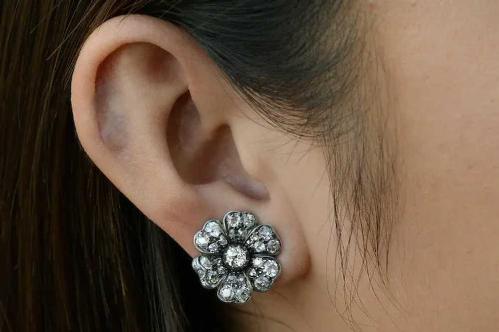 English Victorian Diamond Flower Earrings - image 2