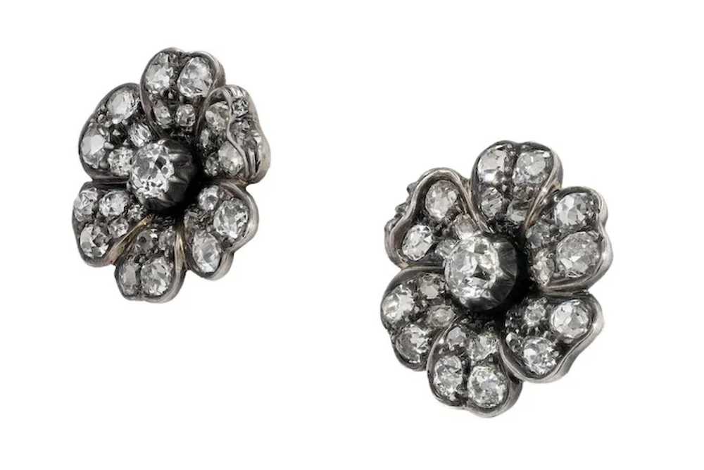 English Victorian Diamond Flower Earrings - image 4