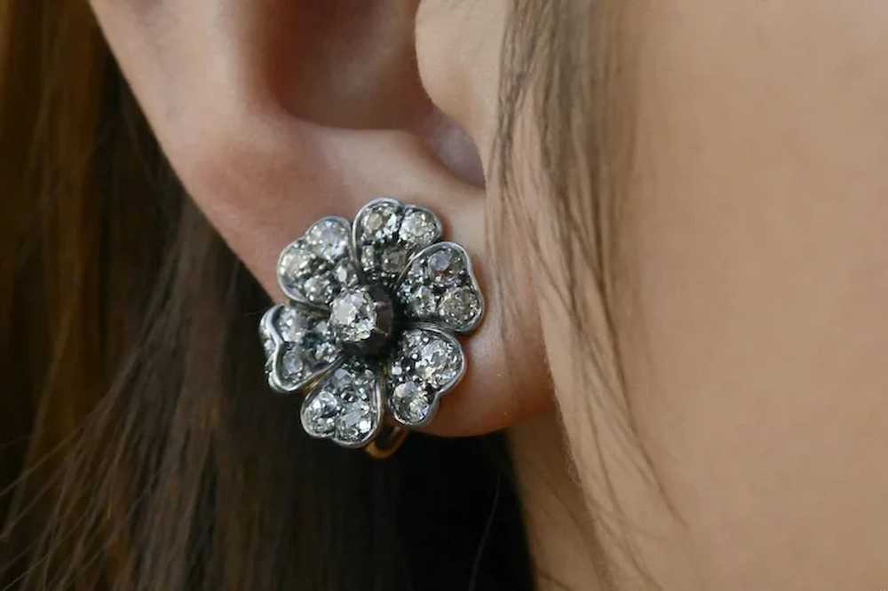 English Victorian Diamond Flower Earrings - image 5