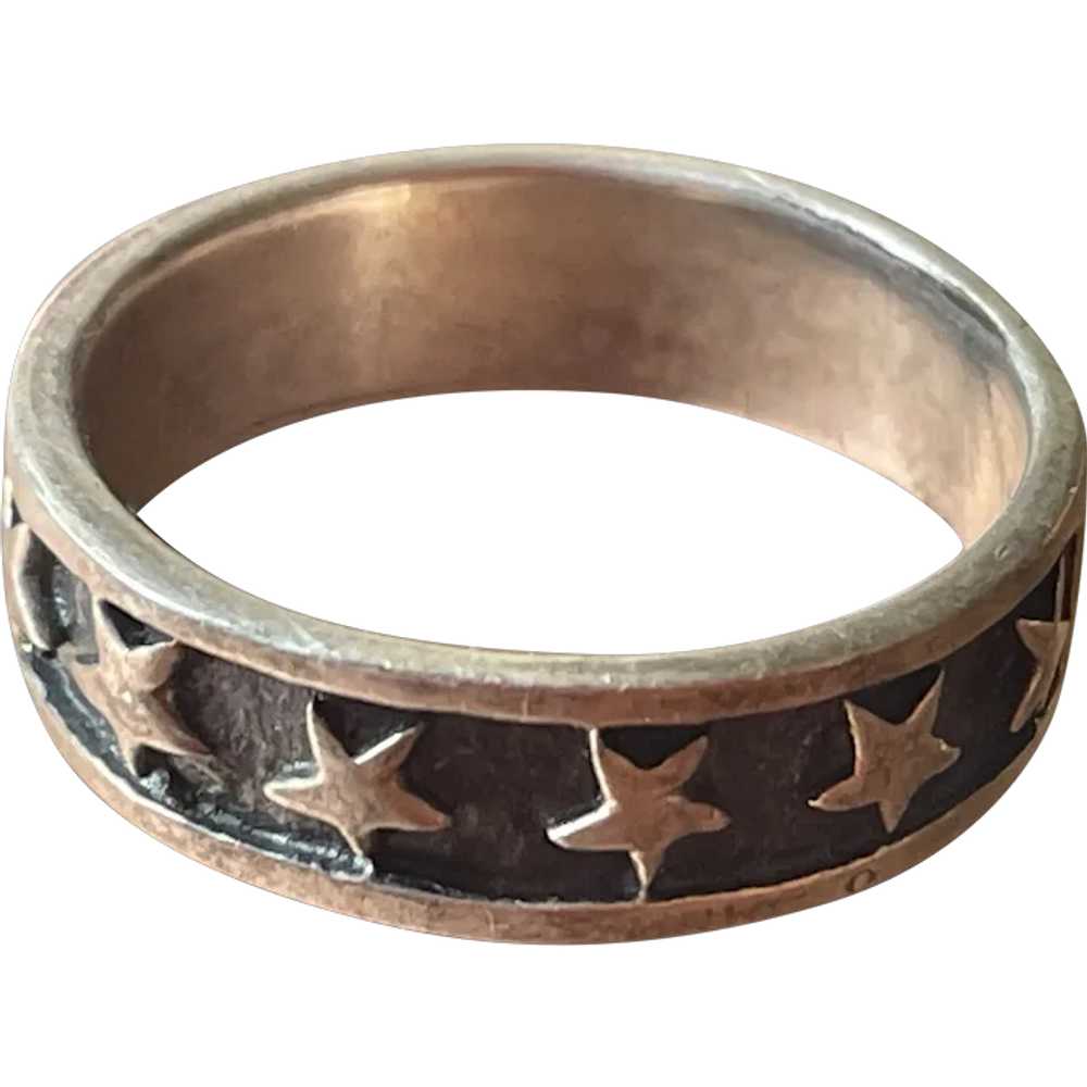 Sterling Silver Band with Stars - US Size 10 1/2 - image 1