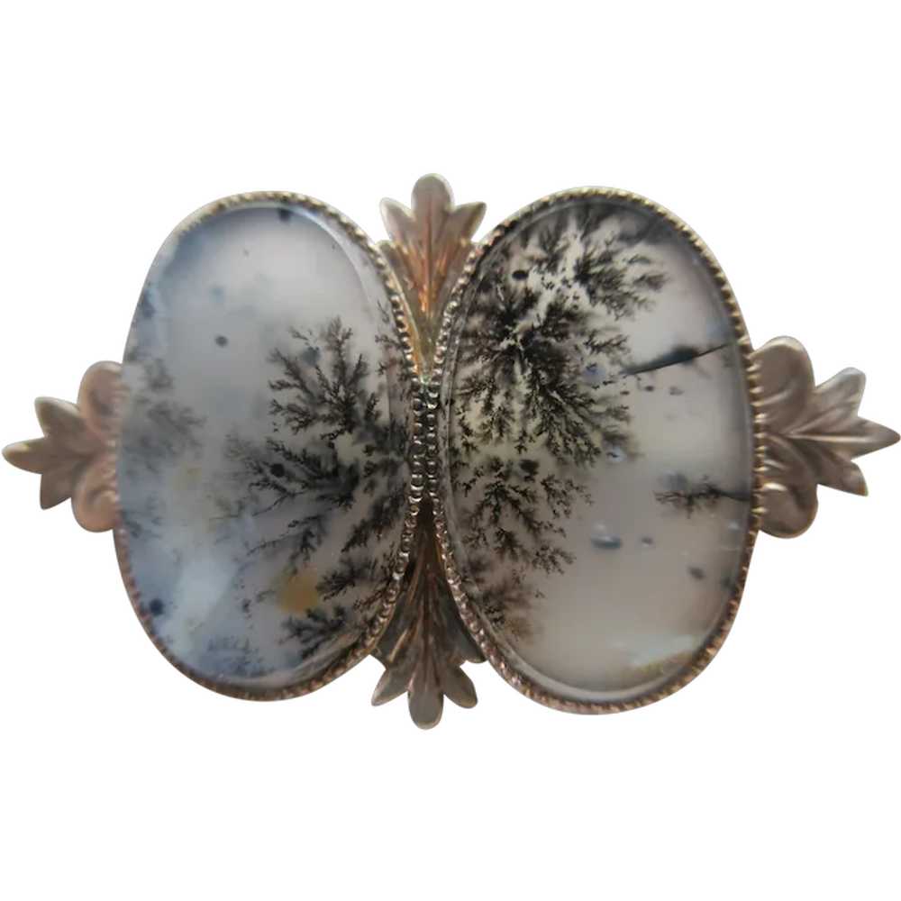 Antique Victorian 10K Moss Agate Pin - image 1