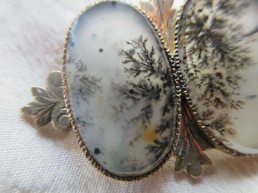 Antique Victorian 10K Moss Agate Pin - image 2
