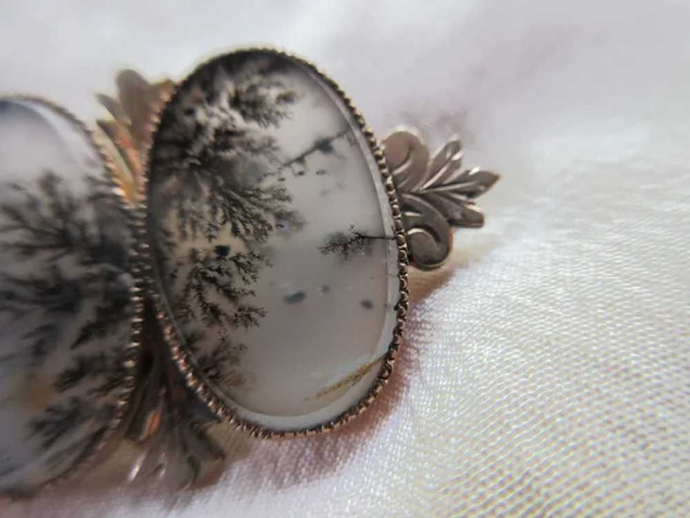 Antique Victorian 10K Moss Agate Pin - image 3