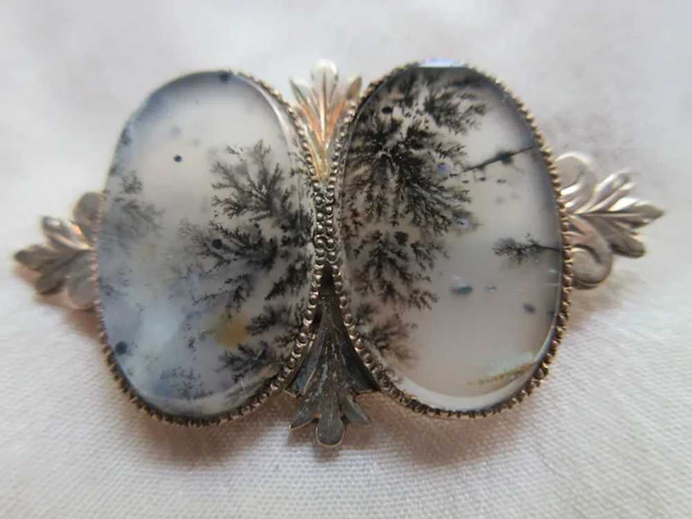 Antique Victorian 10K Moss Agate Pin - image 6