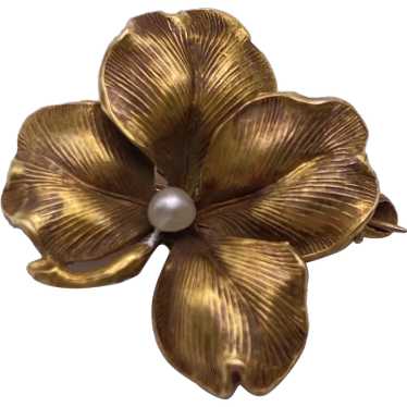 Victorian Lucky Four-Leaf Clover Pin Brooch 10K Go