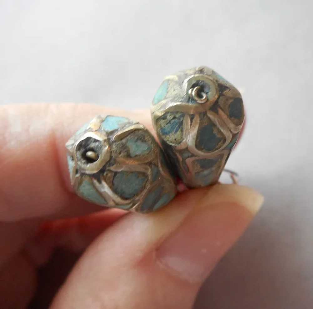 Ethnic Turquoise Stone Inlay Drop Pierced Earring… - image 4