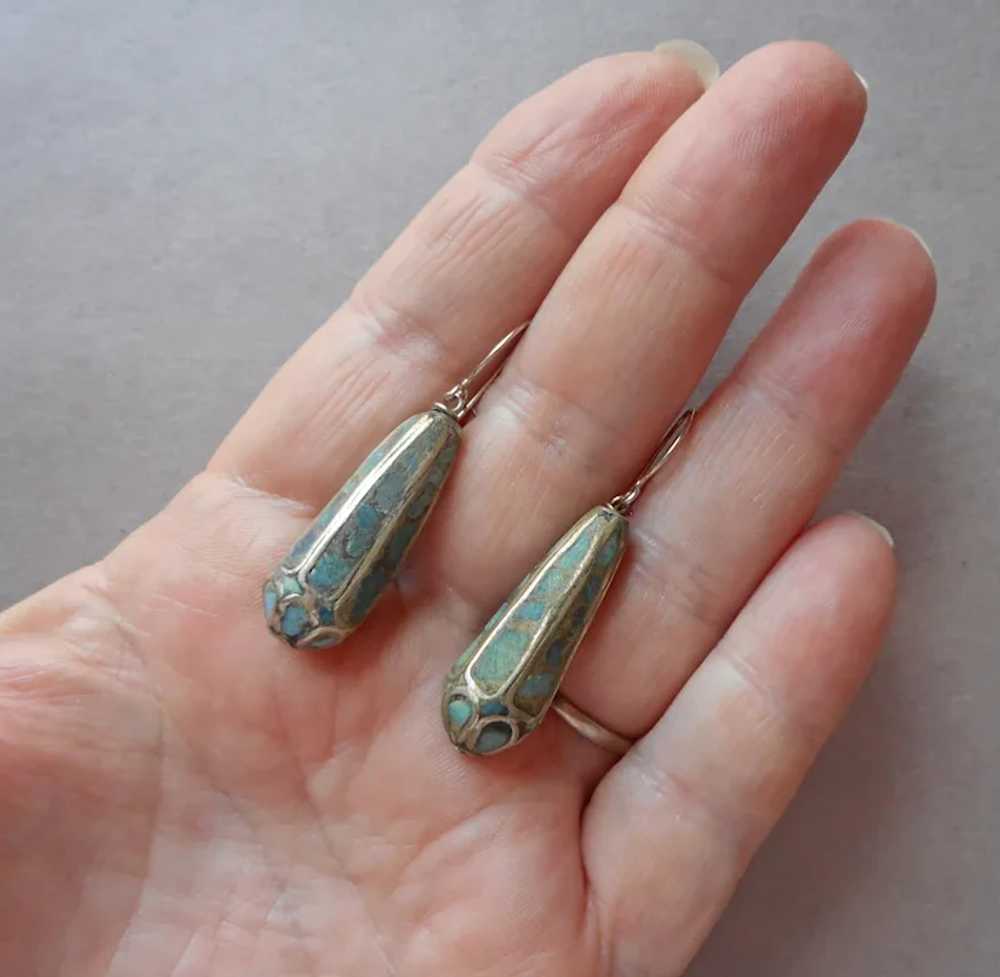Ethnic Turquoise Stone Inlay Drop Pierced Earring… - image 5
