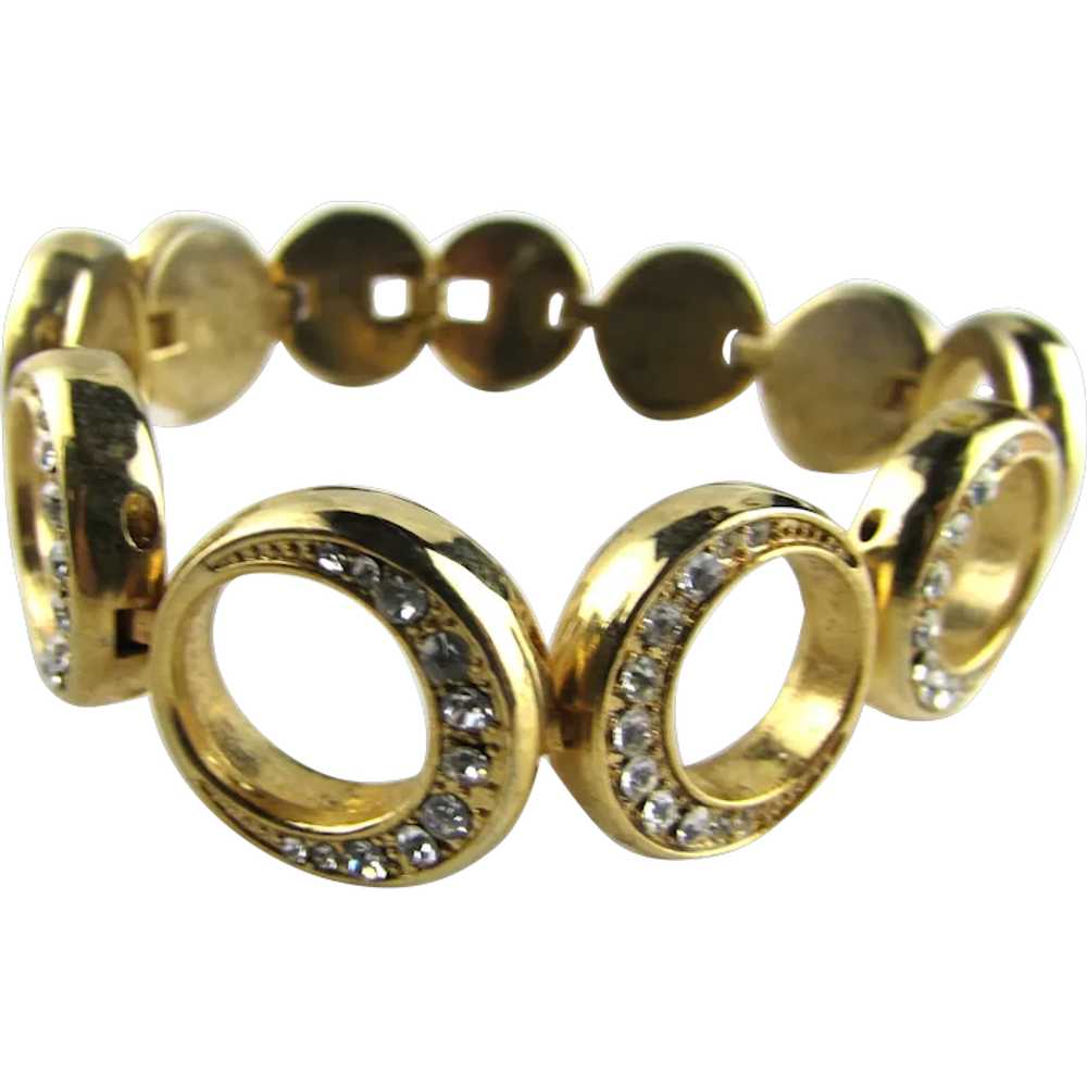 Gold Tone Circle Bracelet With Crystal Accents - image 1