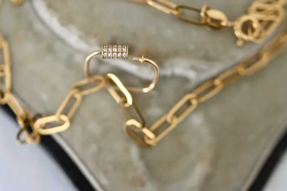 18K Paperclip Chain Necklace w Diamond Pendant Lo… - image 4
