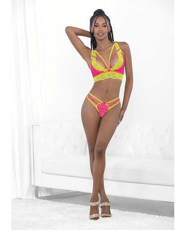 Festival Wear Strappy Lace Top & G-string Neon - image 1