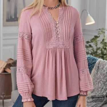 Sundance Embroidered Tunic Blouse Relaxed Fit Pin… - image 1