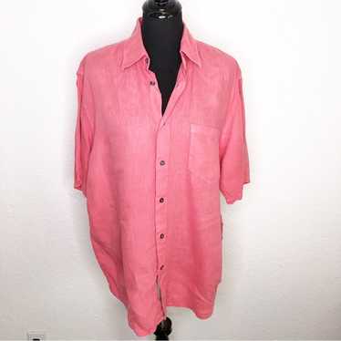120% Lino bright coral pink linen button down top