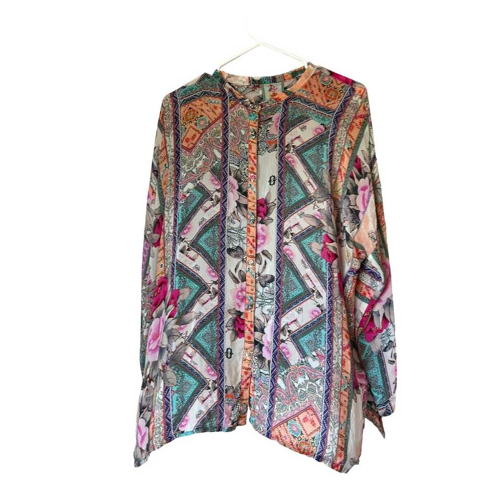 JOHNNY WAS Resort Boxy Button Down Blouse Medium - image 1