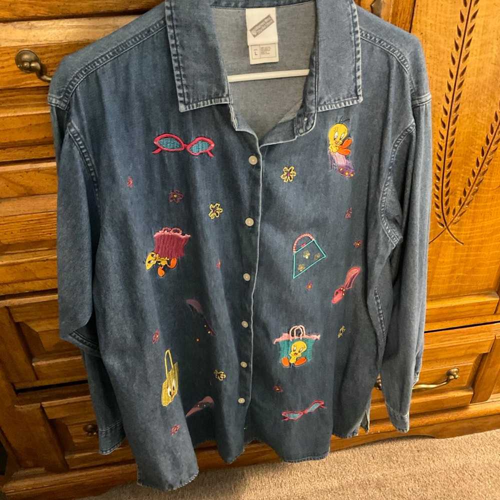 Warner Bros. Brand New Vintage Tweety Denim Shirt - image 1