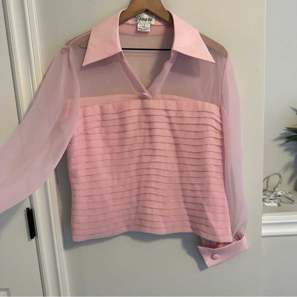 Jovani Pink Pleated Long Sleeve Top Blouse 14 - image 10