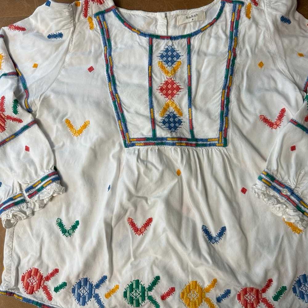 ba&sh Colorful Embroidered Blouse Size 4 - Small … - image 2