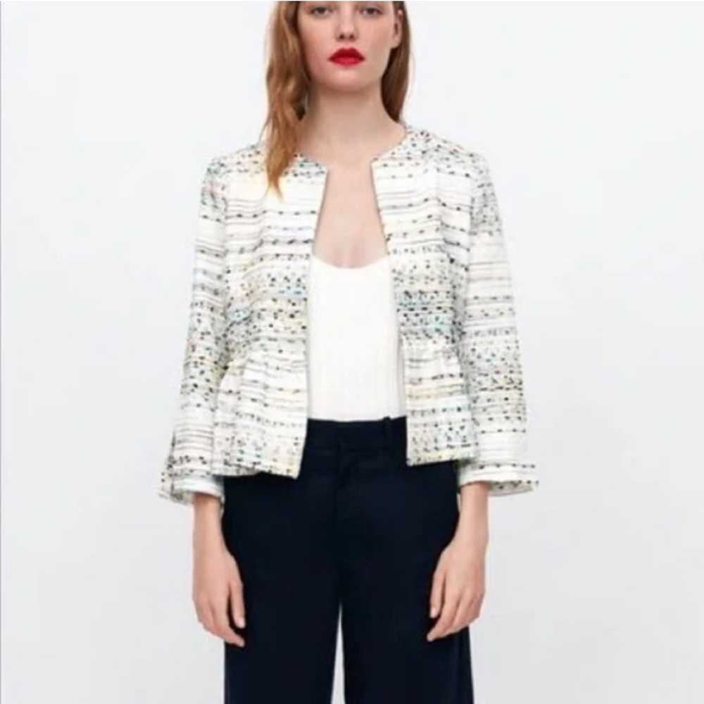 Zara White Metallic Colorful Confetti Tweed Peplu… - image 3