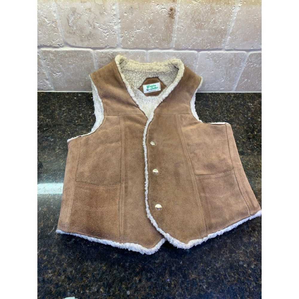 Vintage Sherpa Sheepskin Lined Leather Vest Size … - image 1