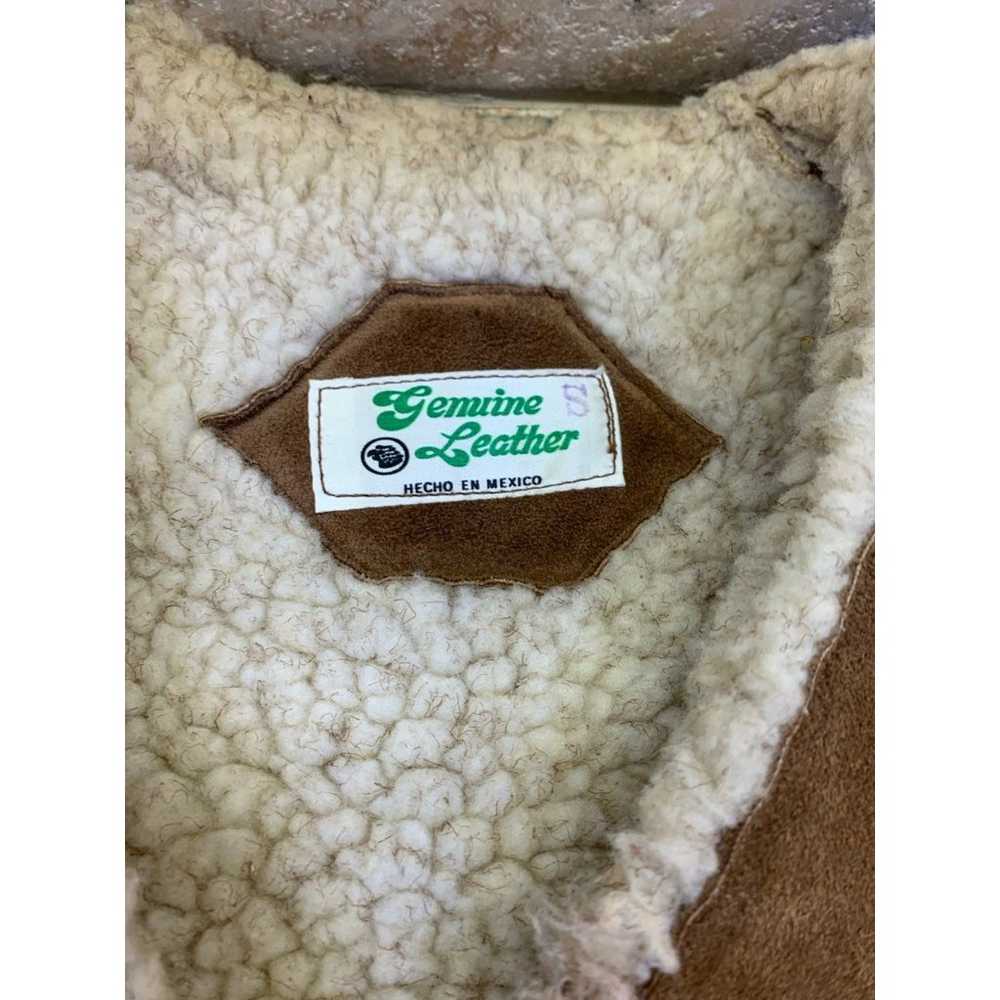 Vintage Sherpa Sheepskin Lined Leather Vest Size … - image 3