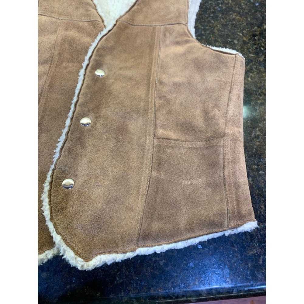 Vintage Sherpa Sheepskin Lined Leather Vest Size … - image 4
