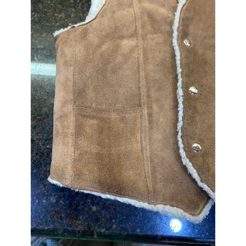 Vintage Sherpa Sheepskin Lined Leather Vest Size … - image 5