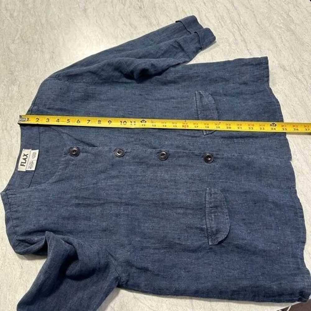 Flax Button Up Shirt Jacket Pockets Dark Blue Med… - image 10