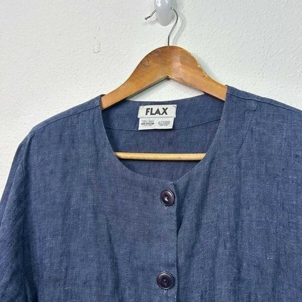 Flax Button Up Shirt Jacket Pockets Dark Blue Med… - image 2