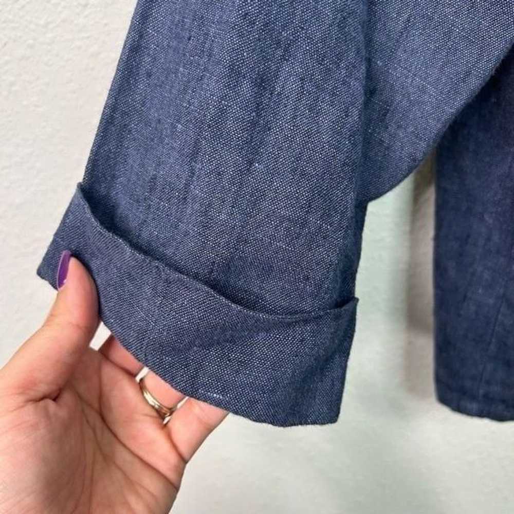Flax Button Up Shirt Jacket Pockets Dark Blue Med… - image 4
