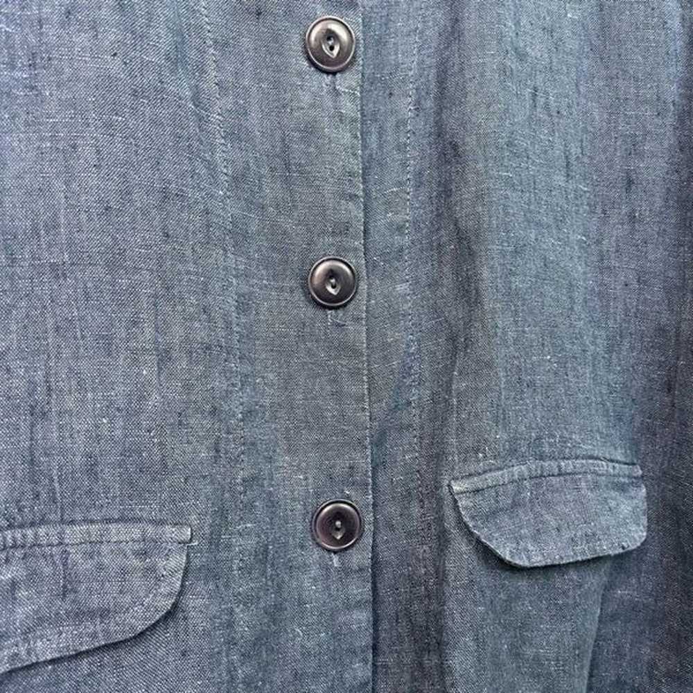 Flax Button Up Shirt Jacket Pockets Dark Blue Med… - image 5