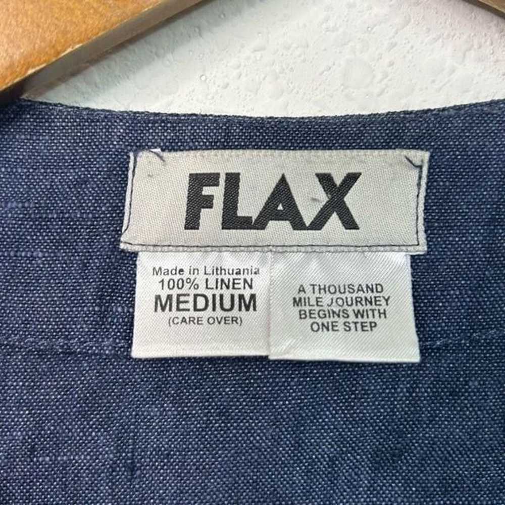 Flax Button Up Shirt Jacket Pockets Dark Blue Med… - image 6