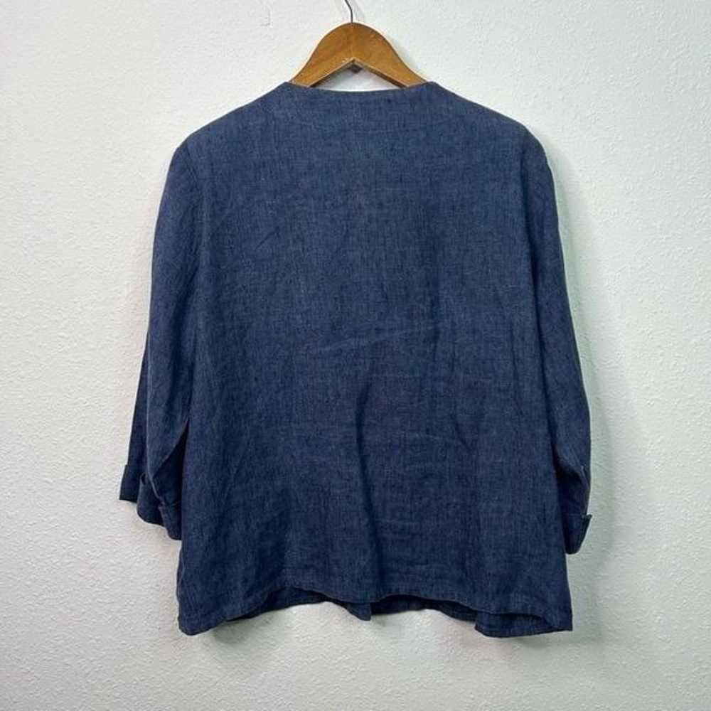 Flax Button Up Shirt Jacket Pockets Dark Blue Med… - image 7